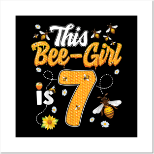 7Th Birthday Girl Bee Theme 7 Years Old Matching Party Posters and Art